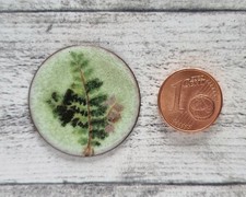 Enamel Circle Fern Frond Glass Sliding Picture Vintage 1970s Natural Retro Upcycled