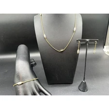 Premier Designs Anniversary Jewelry Set Necklace Bracelet Earrings Gold Crystal