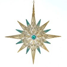 Kurt Adler Aqua Gold Star Ornament T3746 Turquoise Gold