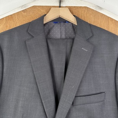 Apt 9 Suit Mens 42R Gray 2 Button Sport Fabric Pants 34x32 Flat Front Solid