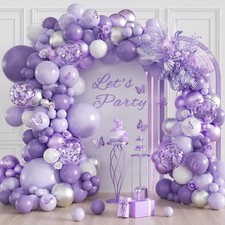 Purple and Silver Balloon Arch Kit with Purple Silver White Balloons