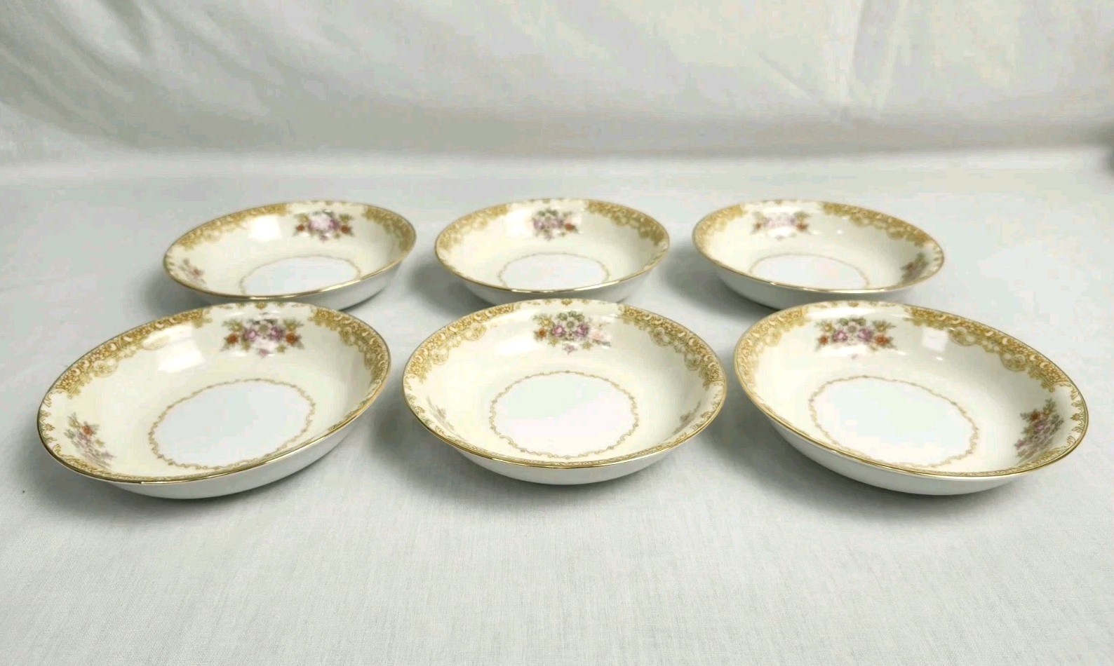 Set Of 6 Noritake Japan Fruit Bowls Floral Gold Trim 5.25