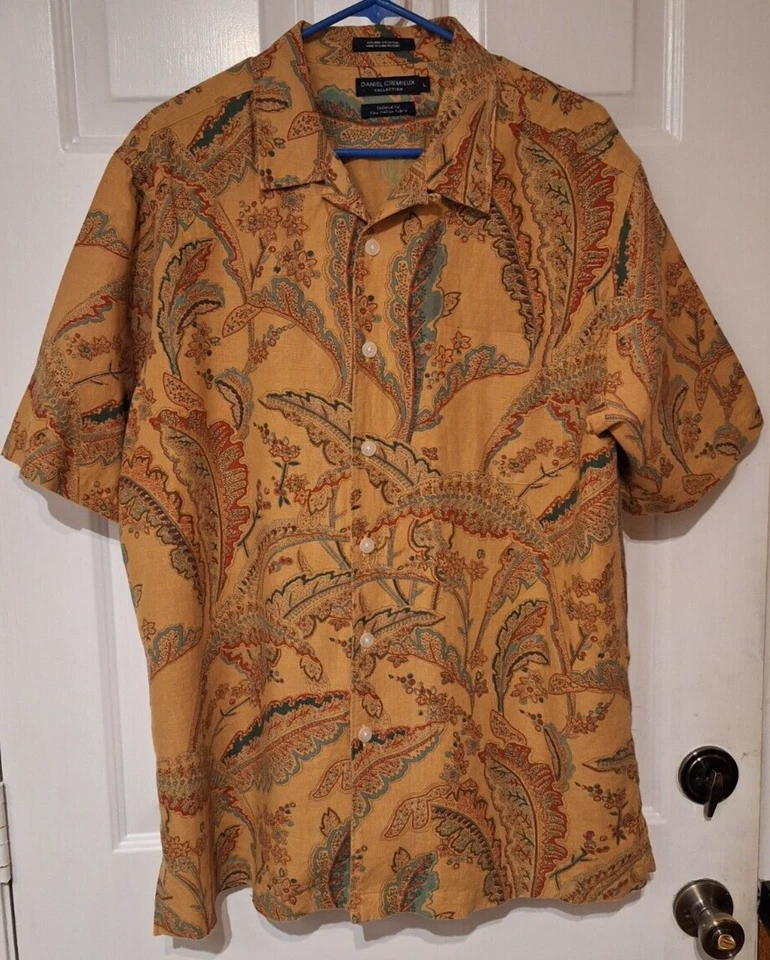 Daniel Cremieux Button Down Shirt Mens Large Paisley Linen Blend Italian Fabric - Image 3 of 4
