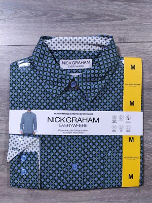 Nick Graham Button Up Shirt Adult Medium Green Geometric Long Sleeve ...