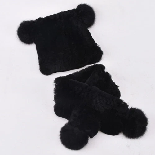 Winter New Children's Fur Hats Scarf Real Rex Rabbit Fur Cap Winter Headwear - Picture 11 of 25