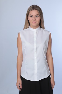 ladies white sleeveless mandarin collar 