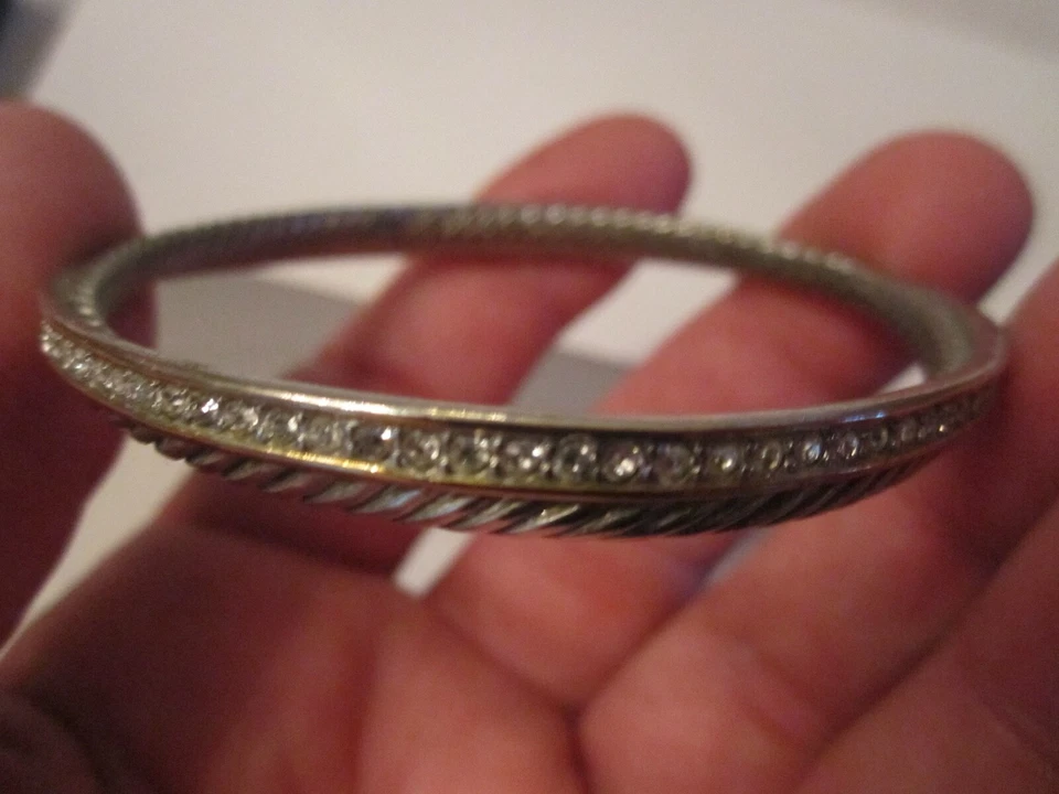 WOVEN SILVER PLATED CUFF BRACELET WITH CRYSTALS -  SC-10 - Image 2 of 3
