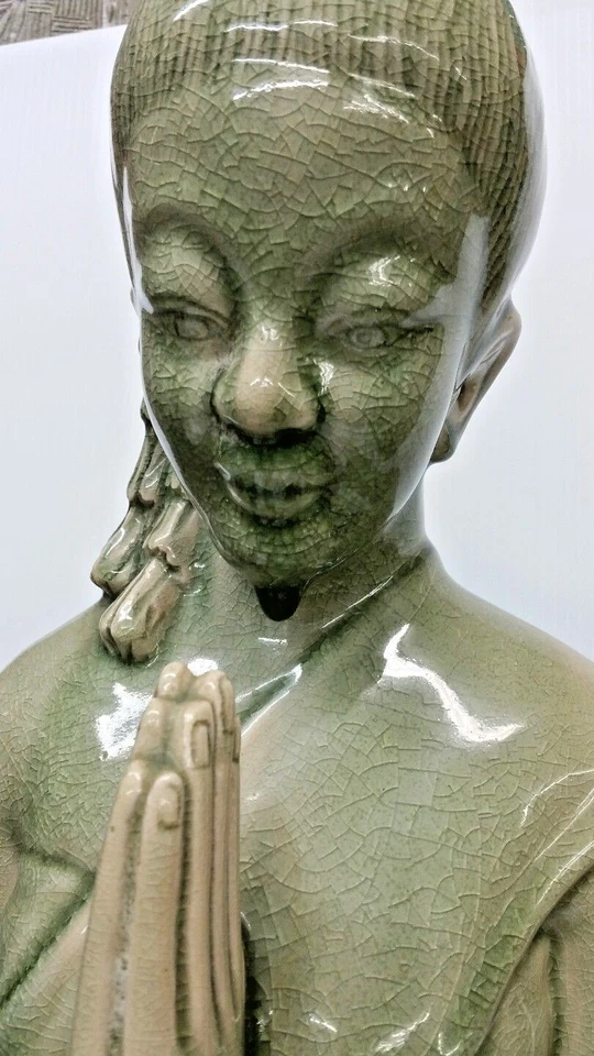 Figura de mujer de pie de porcelana esmaltada Celadon coreana alta 31 1/2"" Foto 4 de 4