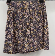 Elodie Skirt Womens S Purple Floral Cutout Flat Front Side Zip Short Length Mini