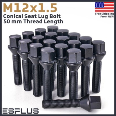 [20]M12x1.5 Black Lug Bolts 50mm Shank Fit Lotus/Renault/Suzuki W 20-24 Spacers