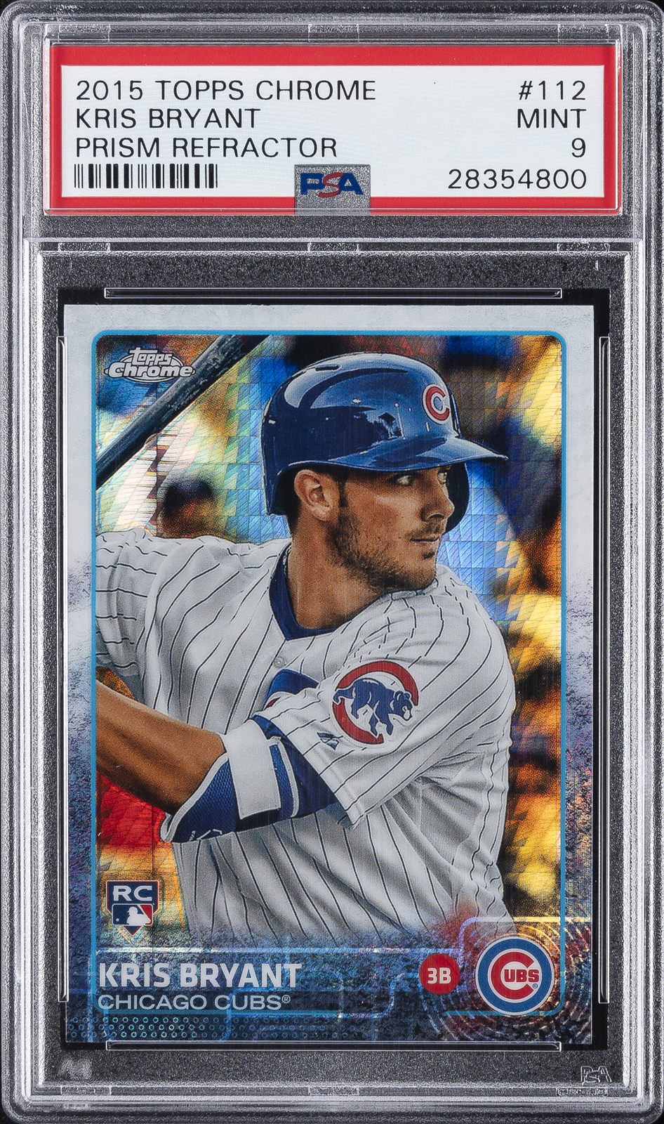 2015 TOPPS CHROME PRISM REFRACTOR #112 KRIS BRYANT ROOKIE RC PSA 9