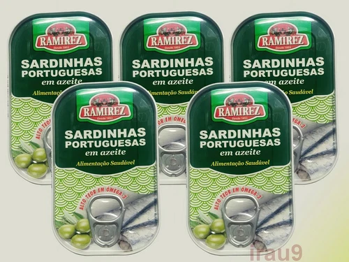 Cans Sardines in  Olive Oil 5x 120g ea. Omega 3 Atlantic Fish Ramirez Portugal