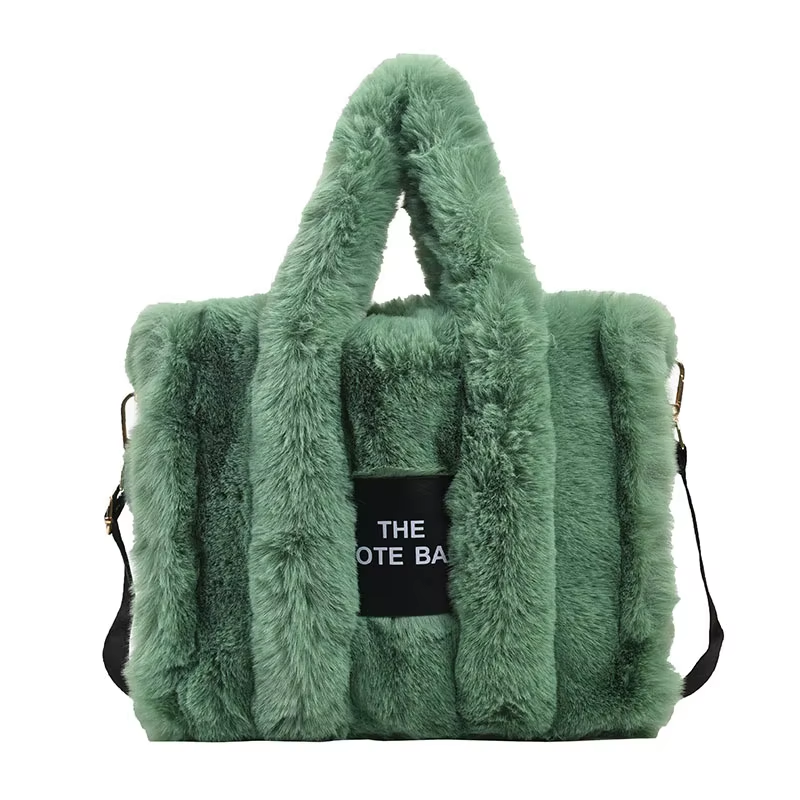 Casual Fur Tote Bag for Women Luxury Handbag Autumn Winter Plush Messenger Bag H
