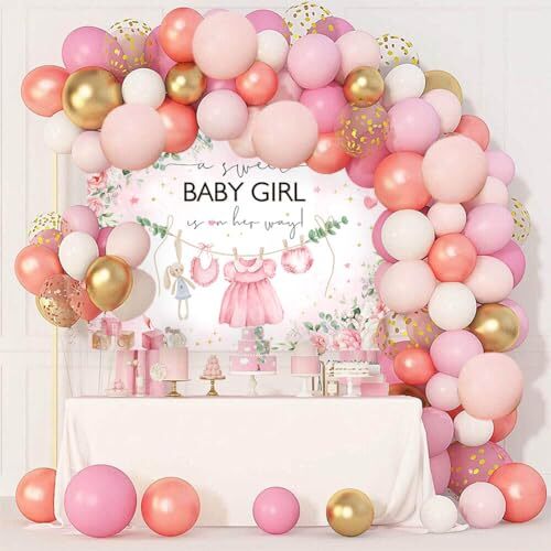 Pink Floral Baby Shower Backdrop for Girls Blush Pink Girls Dress 7x5ft pink - Bild 3 von 7