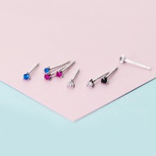 925 Sterling Silver Women Tiny Solitaire CZ Stud Earrings Ear Studs A1939