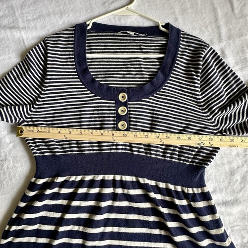 Boden Striped Knit Top Womens Sz 16 Navy Blue Babydoll Henley Nautical Sweater - Picture 6 of 7