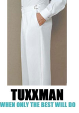 Men's Used White polyester Tuxedo Pants Trousers Adjustable waist sizes TUXXMAN