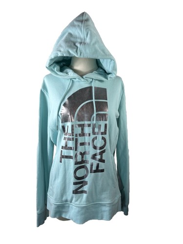 The North Face Womens Blue Long Sleeve Silver Logo Hoodie Sweatshirt Size Large