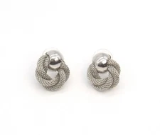 3/4" Silver Tone Twisted Snake Chain Knot Door Knocker Stud Earrings Hoop