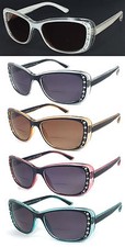 Rectangular Bifocal Sunglasses Sun Reader Rhinestones Tinted 4 Color 11 Strength
