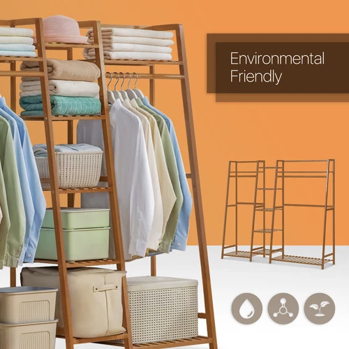 190CM Portable Clothes Rack Coat Garment Stand Bamboo Rail Hanger Airer Closet - Picture 17 of 19