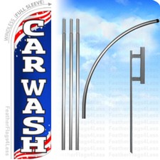CAR WASH - Windless Swooper Flag KIT Feather Banner Sign - Patriotic bq
