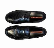 Prada Black Leather Rubber Triangle Logo Linea Rossa Loafer UK 7 US 8