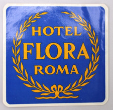 1960's Hotel Flora Rome Italy Luggage Label