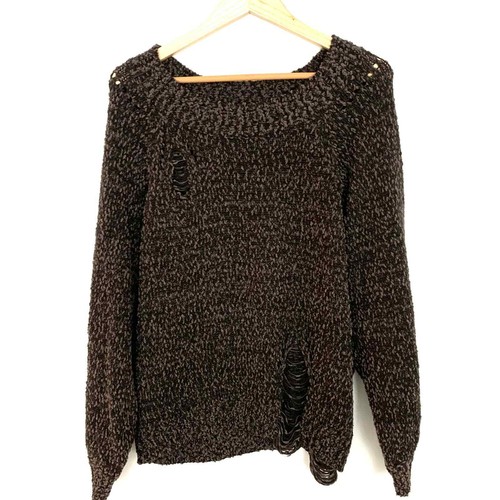 Umgee Brown Holed Distressed Sweater 