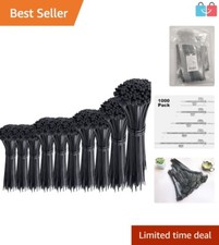 Bulk 1000 Pcs Black Heavy Duty Nylon Cable Zip Ties - Assorted Sizes 4-12 Inch