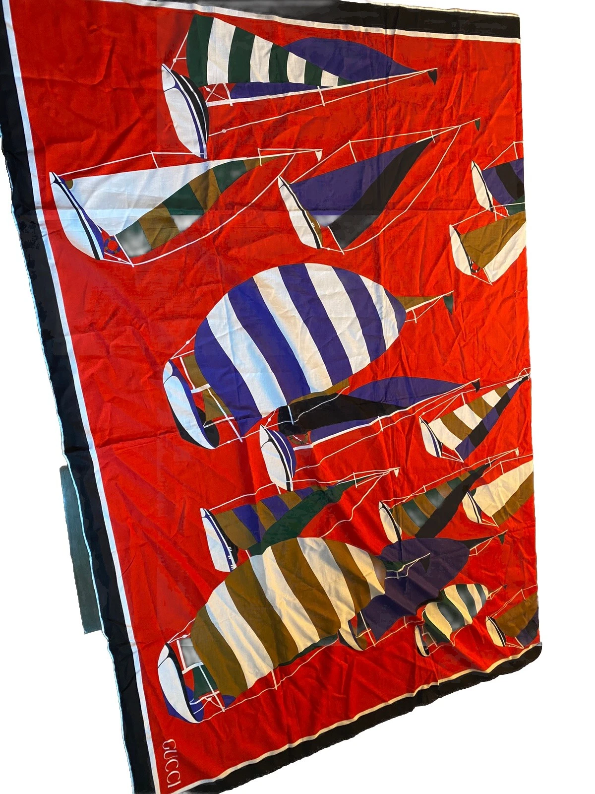 Voiliers abstraits vintage Gucci coton paréo / enveloppe de plage 60 pouces x 53 pouces avec étiquettes
