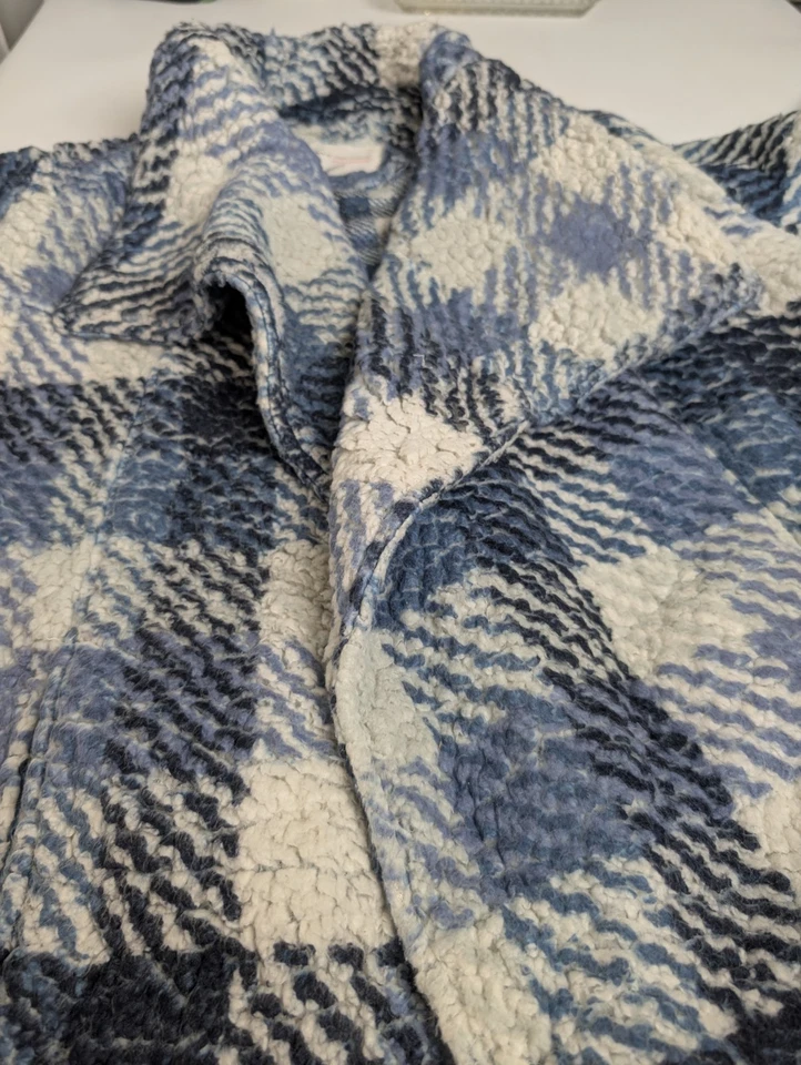 Chaqueta Sherpa Two by Vince Camuto Azul a Cuadros Para Mujer’s 1X – Acogedora Frente Abierto Foto 4 de 4