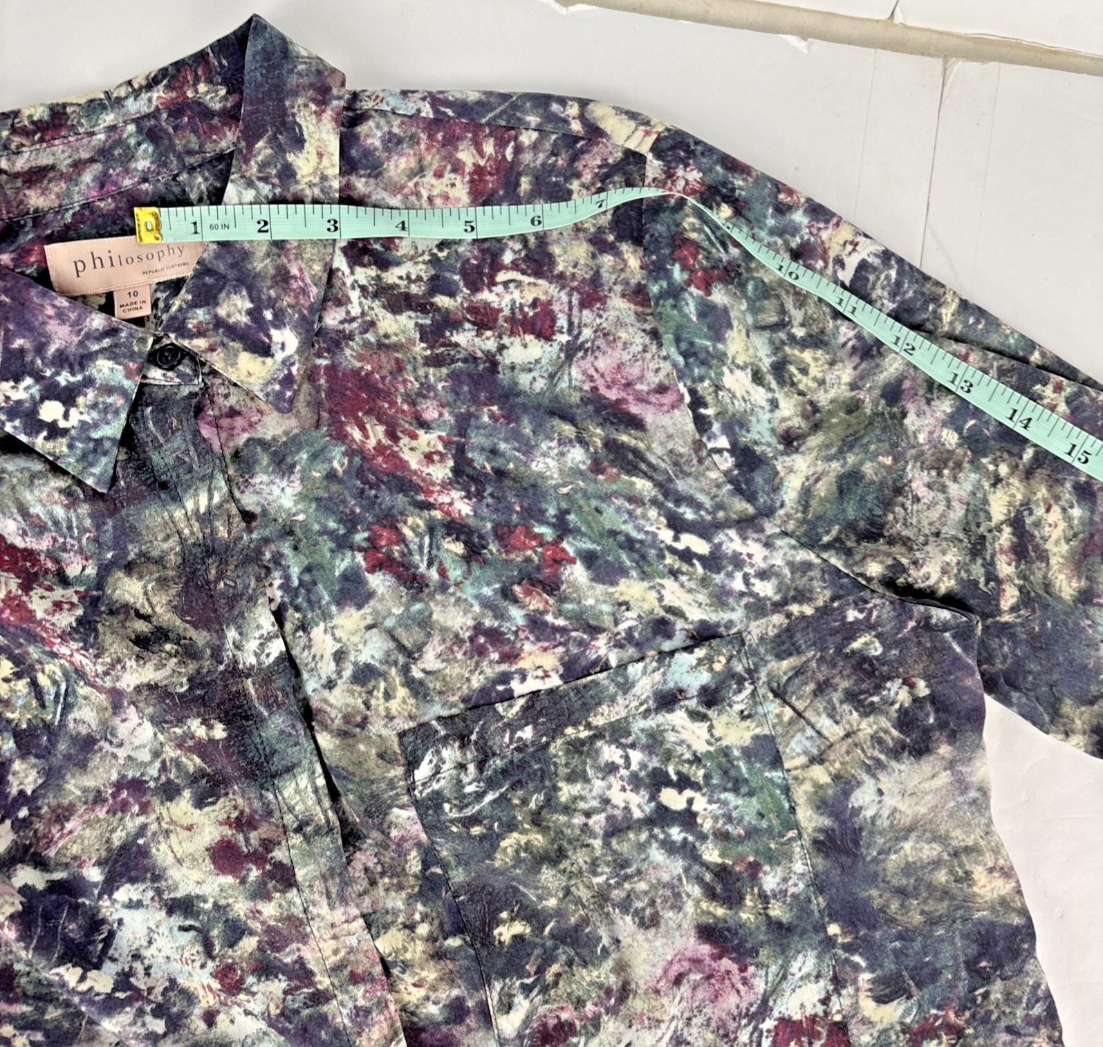 Philosophy Abstract Print Button Front Blouse Top… - image 10