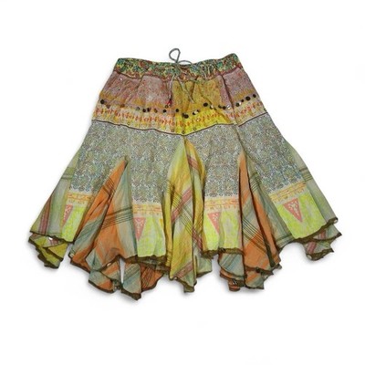 René Derhy French boho fairycore patchwork handkerchief hem midi skirt M/L