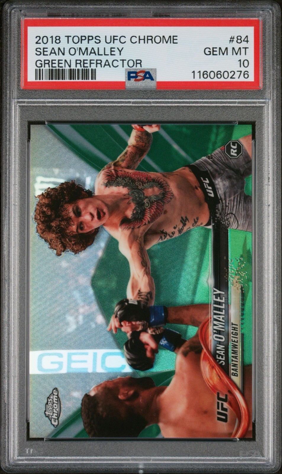 2018 TOPPS UFC CHROME #84 SEAN O'MALLEY GREEN REFRACTOR PSA 10 (RC) /99 view 3
