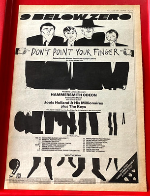 Nine/9 Below Zero Don't Point Your Finger ORIG 1981 Press/Mag ADVERT Poster-Size