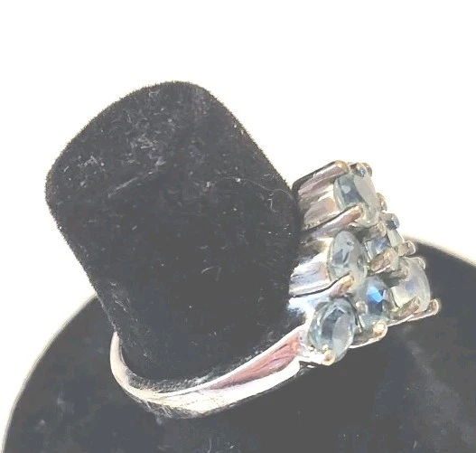 Anillo Topacio Azul Cielo Talla 6 En Ajuste Acero Inoxidable 9 Piedras Foto 3 de 4