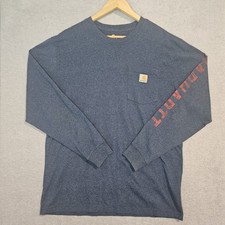 Carhartt Shirt Mens Medium Blue Original Fit Long Sleeve Pocket Heavyweight