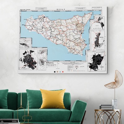 1943 Map of Allied Invasion of Sicily   Beaches, Troops, Airfields & Objectives