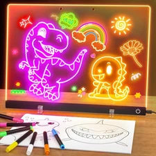 Acrylic Dry Erase Board with Light, 13.7"X10" 6-Color Neon Glow Memo LED Ligh...