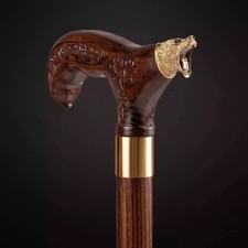 Handmade Handcarved Wooden Walking Stick Bear Head Handle Cane For Senior Adult