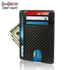 For Men Leather Wallet RFID Blocking Credit Card Holder ID Window Front Pocket