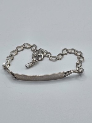 Vintage Mexican Sterling Silver Filigree Forget Me Not Flower ID Bar Bracelet 7''