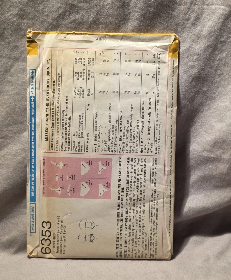 Simplicity Pattern #6353 UNCUT Vintage 1970s Misses Bikini Size Small 8 - 10 - Image 2 of 3