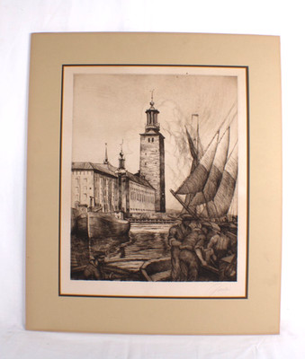 Antique Knut Oskar Gaston Wilhelm Smidt (1898 - 1976), Etching Stockholm Sweden