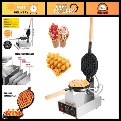 Commercial Bubble Waffle Maker 1400W, Rotatable Non-Stick Puff Iron, Stainless S
