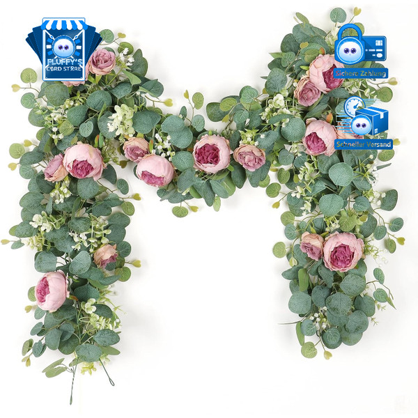 KüNstliche Blumengirlande Eukalyptus Rosa Dekorative Wandbehangpflanze 2 StüCk-image