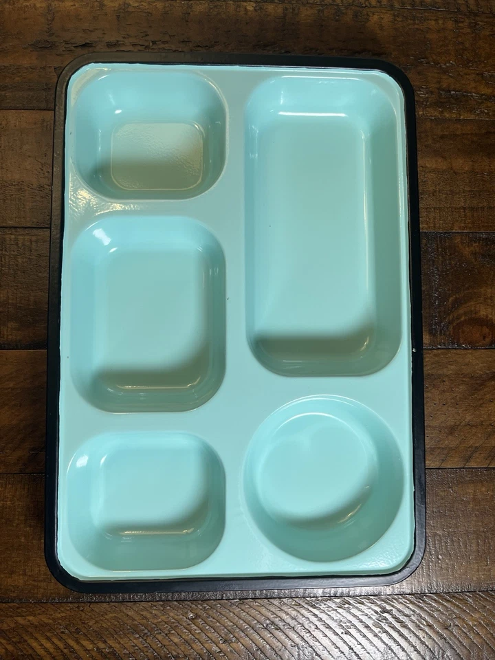 Metal Lunch Snack Dinner Tray Set Of 4 Different Colors 12”x9” 5 Compartment - Image 4 of 4