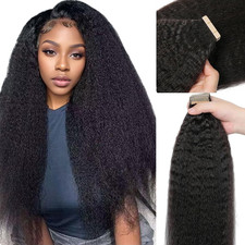 Hotlulana 60Pcs Tape In Hair Extensions Human Hair Kinky Straight Invisible