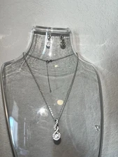 925 Silver Plated Gemstone Necklace & Earring Set 18in/1.5in